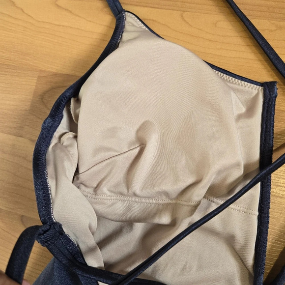 Shade & Shore Shirred V-Wire Plunge One Piece Swimsuit Shine Dark Gray‎ Size M - Picture 10 of 12